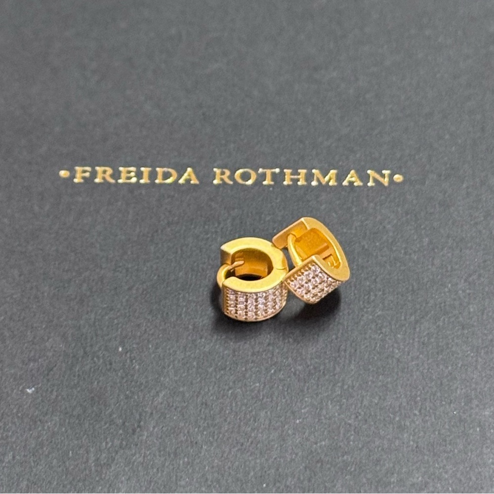 Freida Rothman Mini Gold Pavé Huggie Hoop Earrings